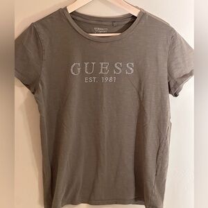 Guess Organic CottonTee In Olive with Rhinestone Logo - XS